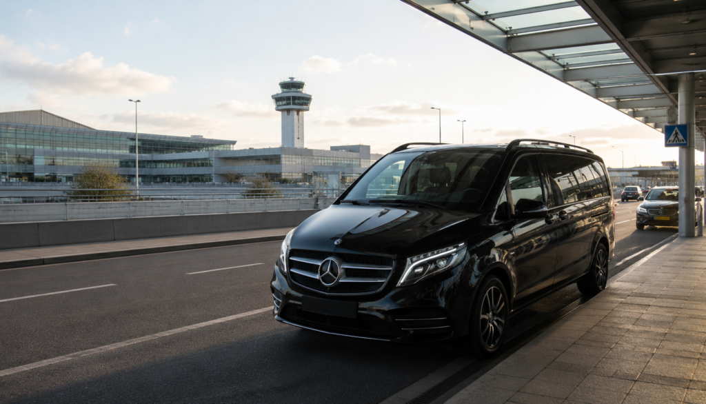 Airport transfer Barcelona luxury vehicle outside Barcelona El Prat Airport